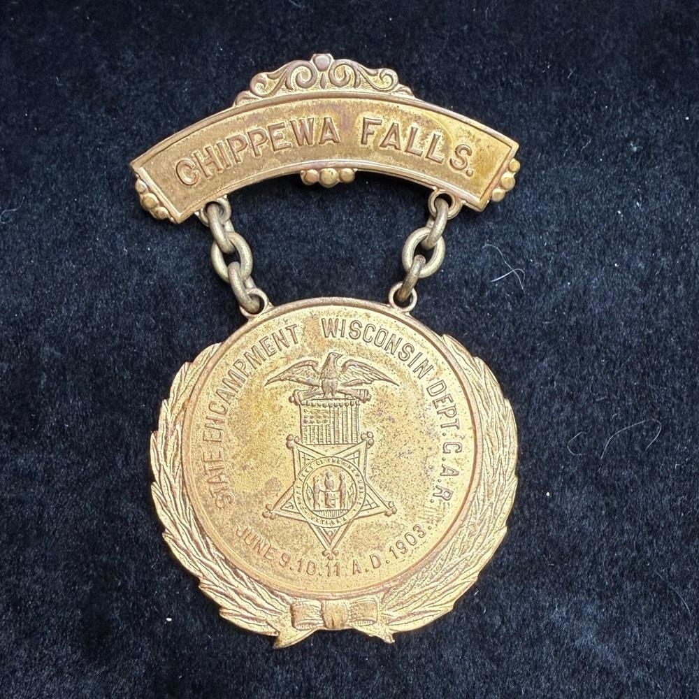 1903 Chippewa Falls Wisconsin C.A.R. Commemorative Medal Pin Antique
